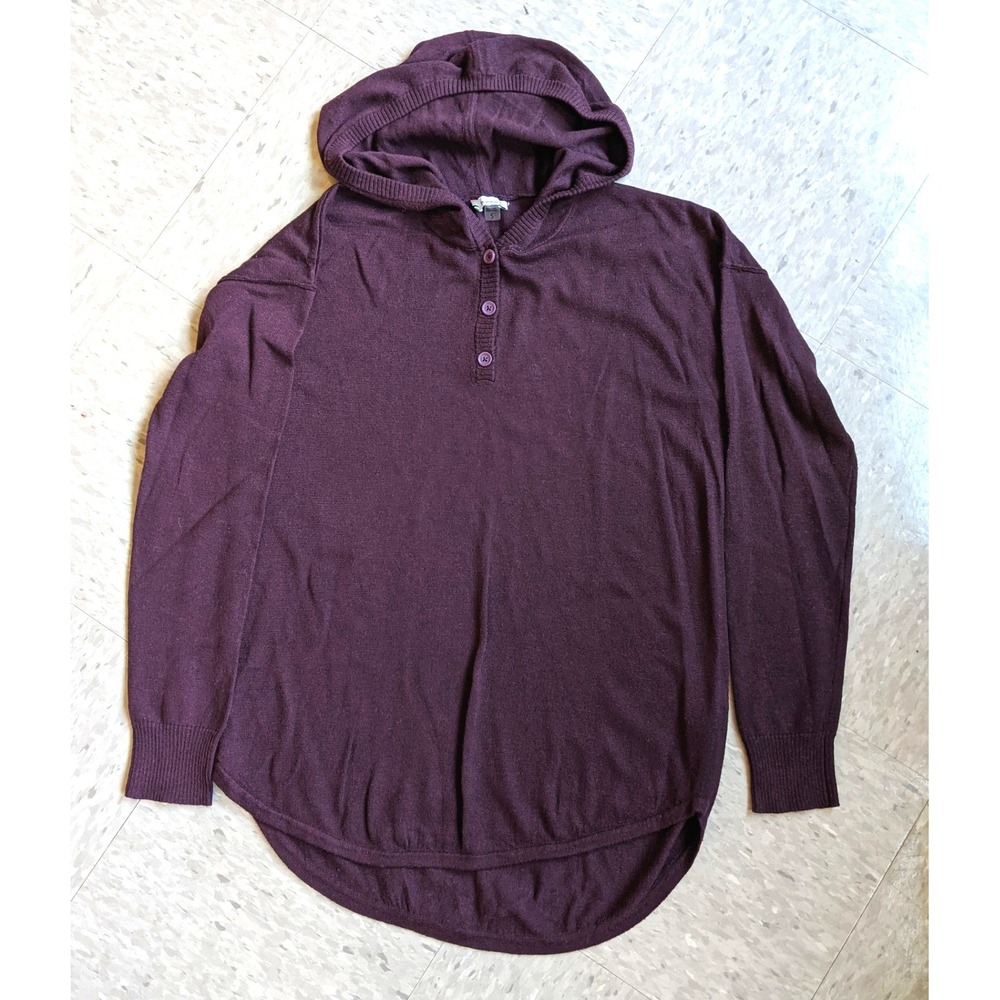 Smartwool Womens Merino Wool Blend Henley Hoodie Plum Purple Size S High Low Hem
